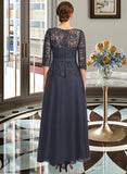 Tara A-line Scoop Illusion Ankle-Length Chiffon Lace Mother of the Bride Dress With Beading Rhinestone UKP0021659