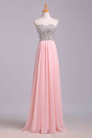 Prom Dresses A-Line Sweetheart Chiffon Floor Length With Beading/Sequins