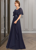 Emmy A-line Asymmetrical Floor-Length Chiffon Mother of the Bride Dress With Beading Pleated Sequins UKP0021660