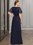 Emmy A-line Asymmetrical Floor-Length Chiffon Mother of the Bride Dress With Beading Pleated Sequins UKP0021660