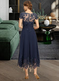 Lydia A-line Scoop Illusion Tea-Length Chiffon Lace Mother of the Bride Dress With Sequins UKP0021664