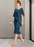 Shyla Sheath/Column Asymmetrical Knee-Length Chiffon Mother of the Bride Dress With Beading Sequins UKP0021672