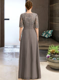 Lillie A-line Asymmetrical Asymmetrical Chiffon Lace Mother of the Bride Dress With Pleated Sequins UKP0021688