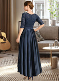 Lauren A-line Scoop Asymmetrical Lace Satin Mother of the Bride Dress With Bow Sequins UKP0021697