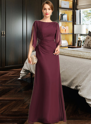 Averie Sheath/Column Scoop Floor-Length Chiffon Mother of the Bride Dress With Beading Pleated UKP0021708