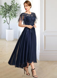 Alivia A-line Scoop Illusion Asymmetrical Chiffon Lace Mother of the Bride Dress With Sequins UKP0021712