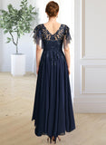 Alivia A-line Scoop Illusion Asymmetrical Chiffon Lace Mother of the Bride Dress With Sequins UKP0021712