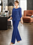 Gladys Jumpsuit/Pantsuit Separates Scoop Floor-Length Chiffon Lace Mother of the Bride Dress UKP0021718