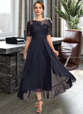 Emelia A-line Scoop Illusion Asymmetrical Chiffon Lace Mother of the Bride Dress UKP0021725