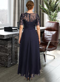 Emelia A-line Scoop Illusion Asymmetrical Chiffon Lace Mother of the Bride Dress UKP0021725