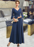 Edith A-line V-Neck Ankle-Length Chiffon Mother of the Bride Dress With Beading Pleated Sequins UKP0021745