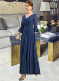 Edith A-line V-Neck Ankle-Length Chiffon Mother of the Bride Dress With Beading Pleated Sequins UKP0021745