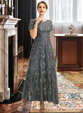 Kirsten A-line Scoop Illusion Ankle-Length Chiffon Lace Mother of the Bride Dress With Sequins UKP0021753