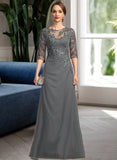 Kayley Sheath/Column Scoop Illusion Floor-Length Chiffon Lace Mother of the Bride Dress With Pleated Sequins UKP0021757