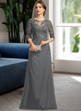 Kayley Sheath/Column Scoop Illusion Floor-Length Chiffon Lace Mother of the Bride Dress With Pleated Sequins UKP0021757