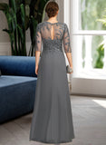 Kayley Sheath/Column Scoop Illusion Floor-Length Chiffon Lace Mother of the Bride Dress With Pleated Sequins UKP0021757