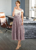 Blanche A-line Scoop Tea-Length Chiffon Lace Mother of the Bride Dress With Sequins UKP0021773