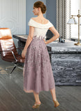 Blanche A-line Scoop Tea-Length Chiffon Lace Mother of the Bride Dress With Sequins UKP0021773