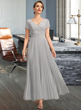 Carleigh A-line V-Neck Ankle-Length Chiffon Mother of the Bride Dress With Pleated UKP0021777