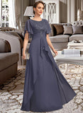 Patricia A-line Scoop Floor-Length Chiffon Lace Mother of the Bride Dress With Pleated UKP0021780