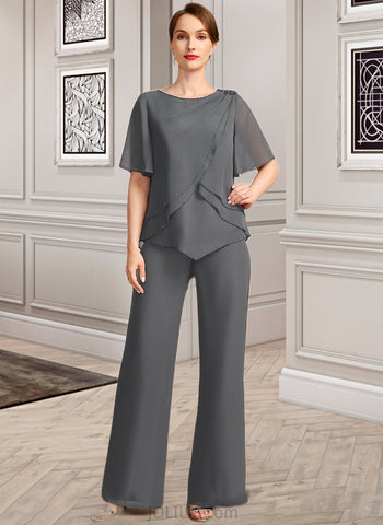 Mira Jumpsuit/Pantsuit Separates Scoop Floor-Length Chiffon Mother of the Bride Dress With Beading UKP0021783