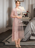 Amaya A-line Scoop Tea-Length Chiffon Mother of the Bride Dress With Appliques Lace Sequins UKP0021785