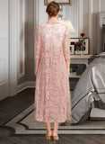 Amaya A-line Scoop Tea-Length Chiffon Mother of the Bride Dress With Appliques Lace Sequins UKP0021785