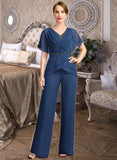 Annie Jumpsuit/Pantsuit Separates V-Neck Floor-Length Chiffon Mother of the Bride Dress With Beading Pleated Sequins UKP0021800