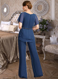 Annie Jumpsuit/Pantsuit Separates V-Neck Floor-Length Chiffon Mother of the Bride Dress With Beading Pleated Sequins UKP0021800