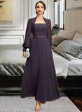 Yazmin A-line Queen Anne Ankle-Length Chiffon Mother of the Bride Dress With Beading Sequins UKP0021805