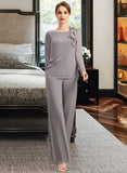 Michaela Jumpsuit/Pantsuit Separates Scoop Floor-Length Chiffon Mother of the Bride Dress With Bow UKP0021808