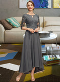 Bethany A-line Scoop Asymmetrical Chiffon Lace Mother of the Bride Dress With Pleated Sequins UKP0021812