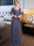 Jaylee Sheath/Column Scoop Illusion Floor-Length Chiffon Lace Mother of the Bride Dress With Sequins UKP0021818