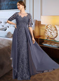 Jaylee Sheath/Column Scoop Illusion Floor-Length Chiffon Lace Mother of the Bride Dress With Sequins UKP0021818