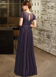 Madison A-line Scoop Illusion Floor-Length Chiffon Lace Mother of the Bride Dress With Sequins UKP0021828