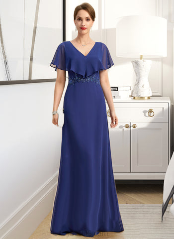 Maureen A-line V-Neck Floor-Length Chiffon Mother of the Bride Dress With Beading Appliques Lace Sequins UKP0021829