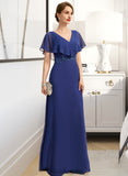 Maureen A-line V-Neck Floor-Length Chiffon Mother of the Bride Dress With Beading Appliques Lace Sequins UKP0021829