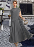 Jayla A-line V-Neck Illusion Ankle-Length Chiffon Lace Mother of the Bride Dress With Sequins UKP0021830