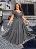 Jayla A-line V-Neck Illusion Ankle-Length Chiffon Lace Mother of the Bride Dress With Sequins UKP0021830