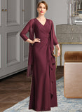 Esperanza Sheath/Column V-Neck Floor-Length Chiffon Mother of the Bride Dress With Beading Cascading Ruffles UKP0021835