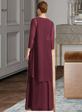 Esperanza Sheath/Column V-Neck Floor-Length Chiffon Mother of the Bride Dress With Beading Cascading Ruffles UKP0021835