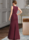 Esperanza Sheath/Column V-Neck Floor-Length Chiffon Mother of the Bride Dress With Beading Cascading Ruffles UKP0021835