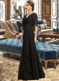 Dulce A-line V-Neck Floor-Length Chiffon Mother of the Bride Dress With Beading Cascading Ruffles Sequins UKP0021836