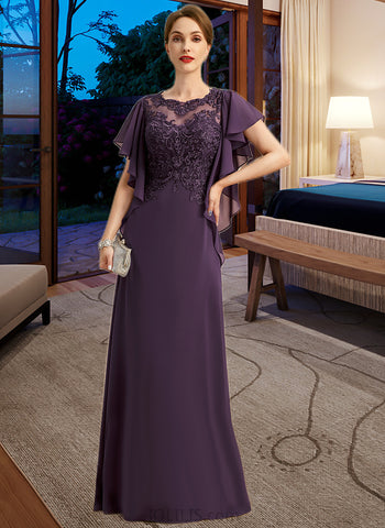 Alexa A-line Scoop Illusion Floor-Length Chiffon Lace Mother of the Bride Dress UKP0021839