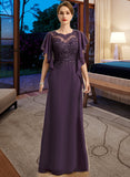 Alexa A-line Scoop Illusion Floor-Length Chiffon Lace Mother of the Bride Dress UKP0021839