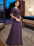 Alexa A-line Scoop Illusion Floor-Length Chiffon Lace Mother of the Bride Dress UKP0021839