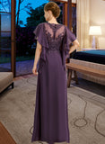 Alexa A-line Scoop Illusion Floor-Length Chiffon Lace Mother of the Bride Dress UKP0021839