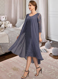 Charlize Sheath/Column Scoop Asymmetrical Chiffon Lace Mother of the Bride Dress With Sequins UKP0021840