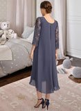 Charlize Sheath/Column Scoop Asymmetrical Chiffon Lace Mother of the Bride Dress With Sequins UKP0021840