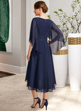 Clarissa A-line V-Neck Asymmetrical Chiffon Mother of the Bride Dress With Pleated Appliques Lace UKP0021845